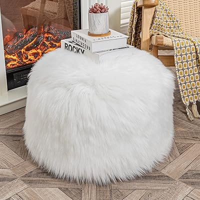 Repose-pieds ottoman en fourrure non rempli, repose-pieds ottoman blanc (sans remplissage), tabouret rond