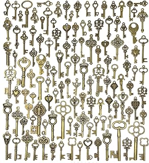 Jeu de clés squelette antiques 125 pièces, jeu de clés en laiton bronze