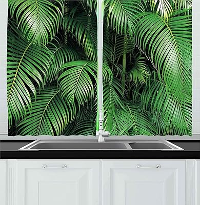Rideaux de cuisine verts feuilles de palmier exotiques tropicaux branches photos plantes jungle