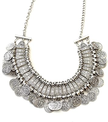 Bijoux de mode diva brillants, collier de pièces de monnaie vintage bohémien gitane