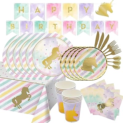 107 pièces de fournitures de fête licorne jetables suffisantes pour 12 décorations