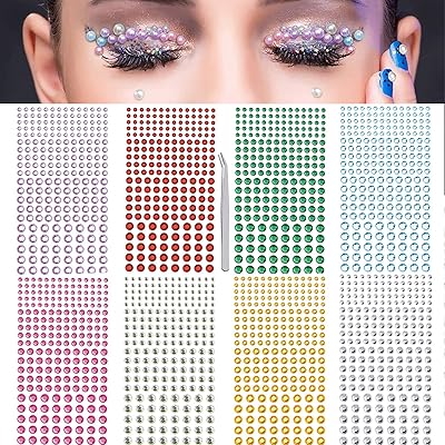 8 feuilles d'autocollants de maquillage pour le visage et les yeux, strass auto-adhésifs