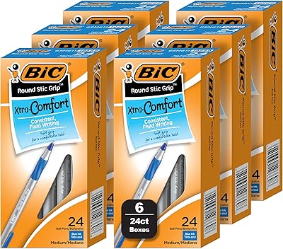 Stylos à bille bic round stick extra comfort pointe moyenne (10 mm) paquet