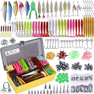 Leurres de pêche plasino, y compris les crankbaits, les spinnerbaits, les vers en plastique, les copains, les leurres topwater, la boîte de matériel et plus de kits de matériel de pêche, 102/67/27 leurres de pêche. Diaytar : Votre shopping, nos meilleurs prix