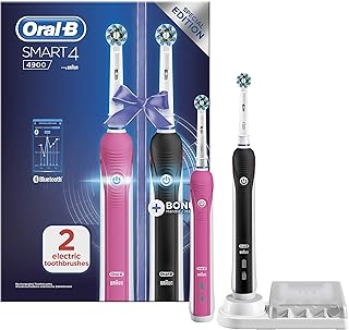 Oral b smart brosse à dents électrique 4 4900 2x rechargeable, app connectée, rose et noir, 3 modes avec blanchiment, capteur de pression, 2 têtes de brosse, prise britannique 2 broches, cadeau pour homme et femme. Diaytar Sénégal : Large gamme, petits prix, grande satisfaction