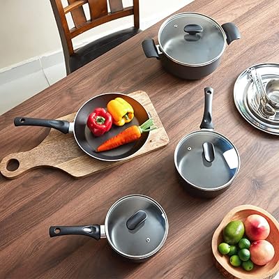 Batterie de cuisine noire 4 pièces tramontina | batterie de cuisine, poêles à