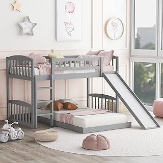 Lit superposé mirax en bois massif avec toboggan et échelle amovibles pour enfants
