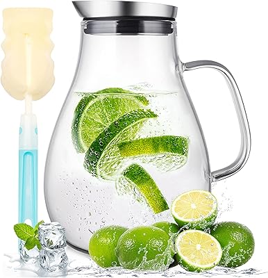 Pichet en verre sustias de 2 l, pichet à eau avec couvercle amovible
