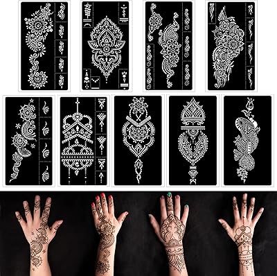 Kit de pochoirs de tatouage au henné, pochoirs au henné réutilisables pour pulvérisation
