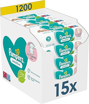 Lingettes pour bébé pampers sensitive multi-pack, 1200 lingettes (15 x 80), essentiels