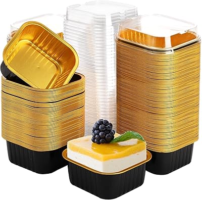 Gobelets de cuisson en aluminium avec couvercles, 50 pièces de récipients à cupcakes