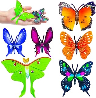 6 figurines de papillons en plastique assortiment réalistes pour la décoration
