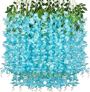 Fleurs de vigne de glycine artificielles paquet de 12 couronnes suspendues de 44"