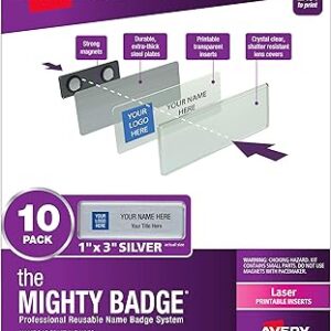 Badge avery mighty phrase, étiquettes nominatives magnétiques 1" x 3", 10 badges nominatifs argentés, 80 inserts personnalisables (71206). Diaytar : Qualité professionnelle, prix grand public