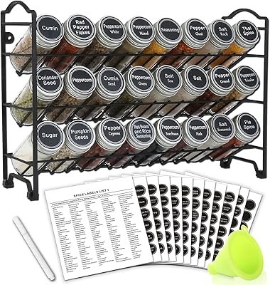 Étagère à épices sommoly avec 24 pots à épices ronds vides, 396 étiquettes