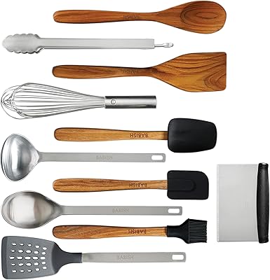 Ensemble d'outils babish 11 pièces en bois, silicone et acier inoxydable