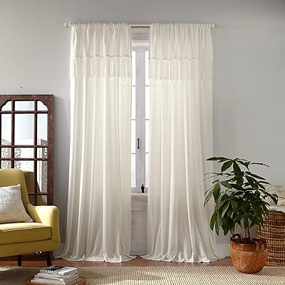 Rideau semi-transparent à franges en macramé calypso alrain home fashions, (ivoire), (52 x