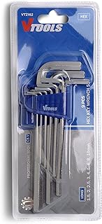 Jeu de 9 clés allen hexagonales longues en chrome vanadium v tools