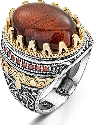 Bague pour homme en argent sterling 925 sertie d'une pierre oeil de tigre