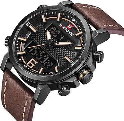 Montre de sport étanche analogique-numérique pour homme avec bracelet en cuir avec fonction