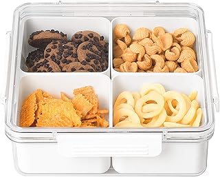 Plateau de service carré divisé en plastique blanc avec couvercles, 4 assiettes individuelles
