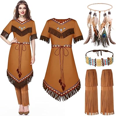 Ensemble de costumes de cosplay 4 pièces pour femmes amérindiennes, fournitures de costumes