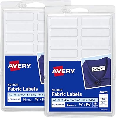 Étiquettes en tissu avery sans repassage 0,5" x 1,75", blanc mat, écriture manuscrite