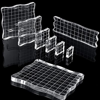 7 blocs de tampons en acrylique transparent avec grille et poignée, blocs