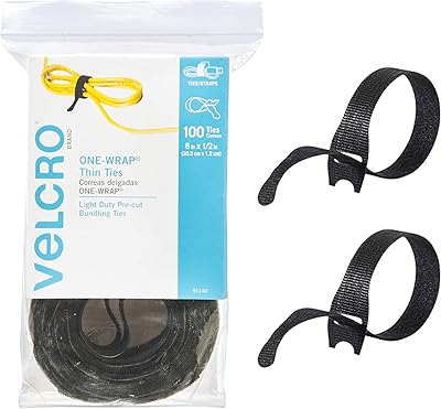 Bandes de gestion de câbles minces réutilisables de marque velcro, taille 8x1/2"