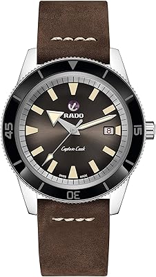 Montre automatique suisse rado captain cook en cuir pour hommes, marron (r32505305), marron