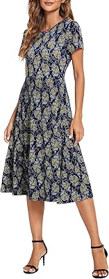 Robe d'été décontractée à manches courtes et taille haute pour femme