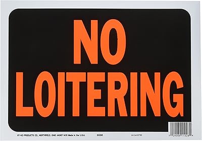 3036 panneau en plastique no loitering, 8,5" x 12", orange/noir