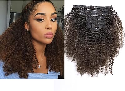 Extensions de cheveux humains africains crépus bouclés ombrés à clips 4b 4c 10-22