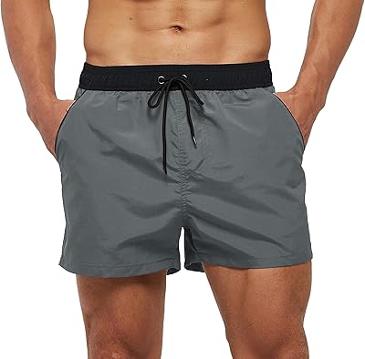 Short de bain de couleur unie à séchage rapide pour hommes avec poches