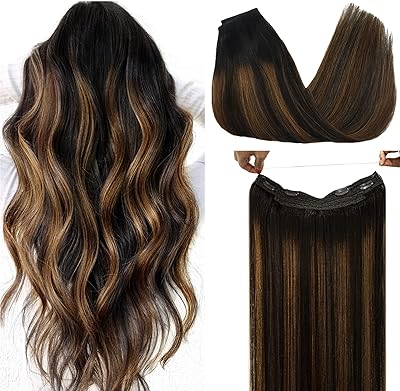 Extensions de cheveux humains remy filaires doris avec ligne transparente, couleur noir naturel