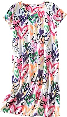 Chemise de nuit en coton pour femme à manches courtes et motif imprimé