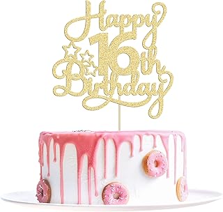 1 pièce de décoration de gâteau à paillettes pour 16e anniversaire pour enfants, décoration de gâteau pour 16e anniversaire, fournitures de fête dorées pour 16e anniversaire. Diaytar : Le discount intelligent pour consommateurs avisés