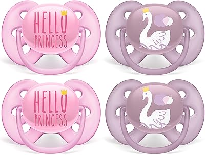 Sucette extra douce philips avent 6-18 mois, hello princess & swan designs, paquet