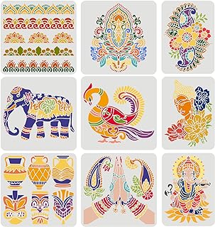 Finger springear 9 pièces pochoirs de conception indienne en 2 tailles