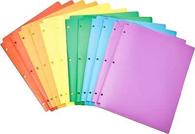 Amazonbasics - dossiers en plastique perforateurs 3 trous et 2 pochettes, paquet