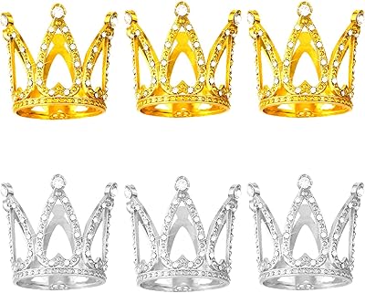 6 pièces de décoration de gâteau mini couronne en argent et strass dorés