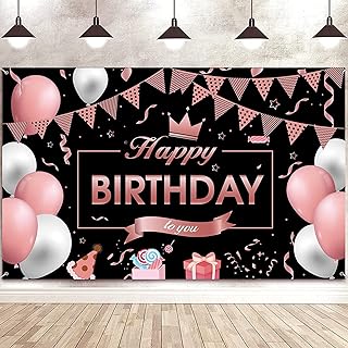 Toile de fond d'anniversaire en or rose avec 20 ballons bannière de joyeux
