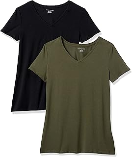 T-shirt classique à manches courtes et col en v amazon essentials pour femmes