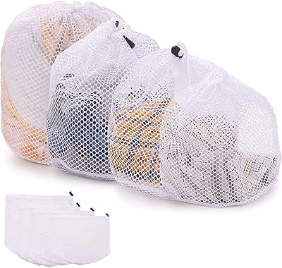 4 pièces grands sacs à linge robustes avec cordon de serrage, lavables