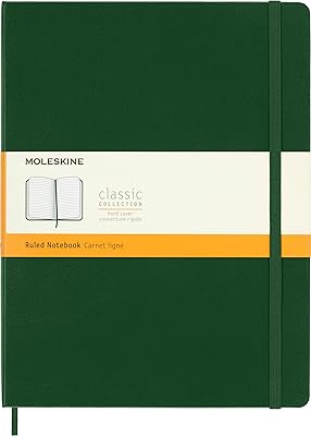 Cahier moleskine, grand, ligné, vert myrte, couverture rigide (7,5 x 9,75)