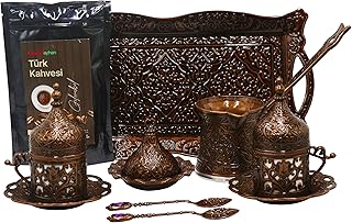 Service à café turc couleur cuivre - 8 pièces - avec 2 tasses