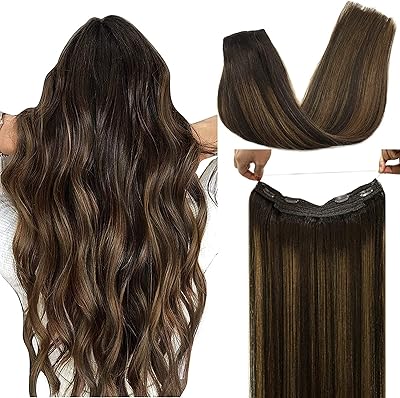 Extensions de cheveux humains doores balayage brun foncé à brun châtain 14 pouces
