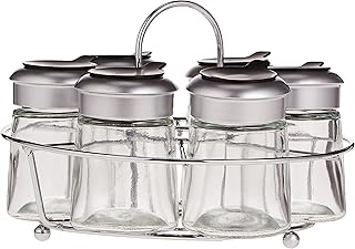 Ensemble de 6 pots à épices en verre avec support, 18x12 cm