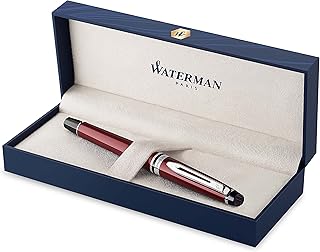 Stylo à bille waterman expert, rouge foncé avec garniture chromée, recharge noire fine