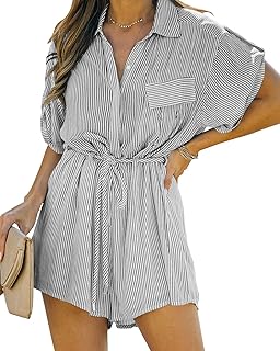 Combinaisons d'été pour femmes rayées à manches courtes chemise boutonnée shorts barboteuses avec ceinture. Achetez malin avec Diaytar Sénégal, votre partenaire shopping 100% digital